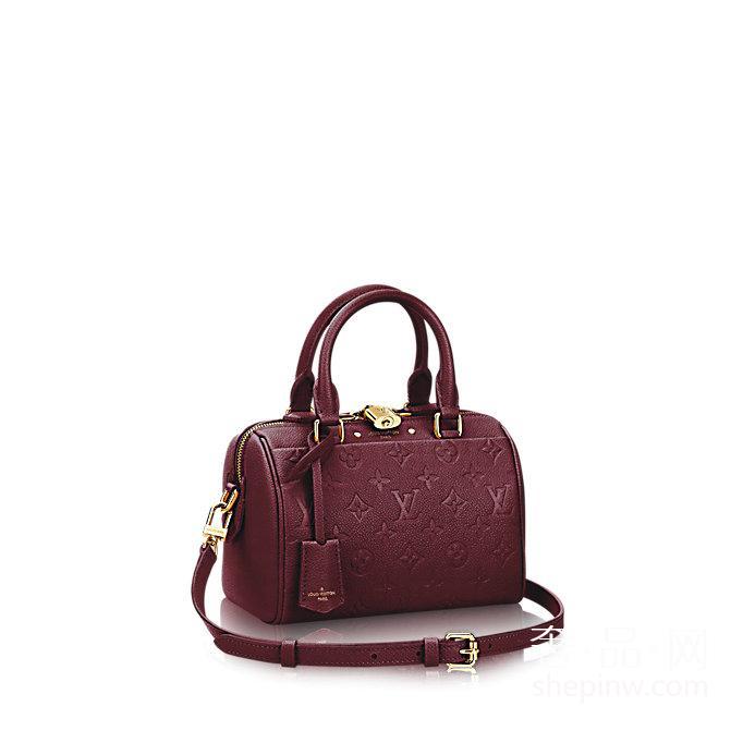 LV 路易威登女士 Speedy 20手袋 配肩带 M43500葡萄红肩背斜挎包