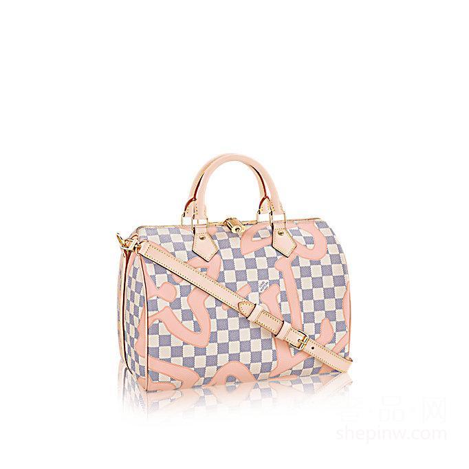 路易威登 Speedy 30 手袋（配肩带）N41052Damier Azur帆布