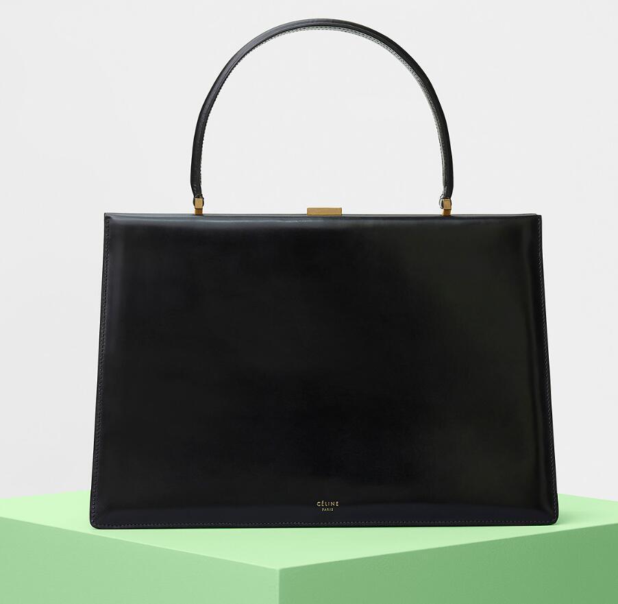 Celine 赛琳CLASP中号黑色亮泽小牛皮手袋