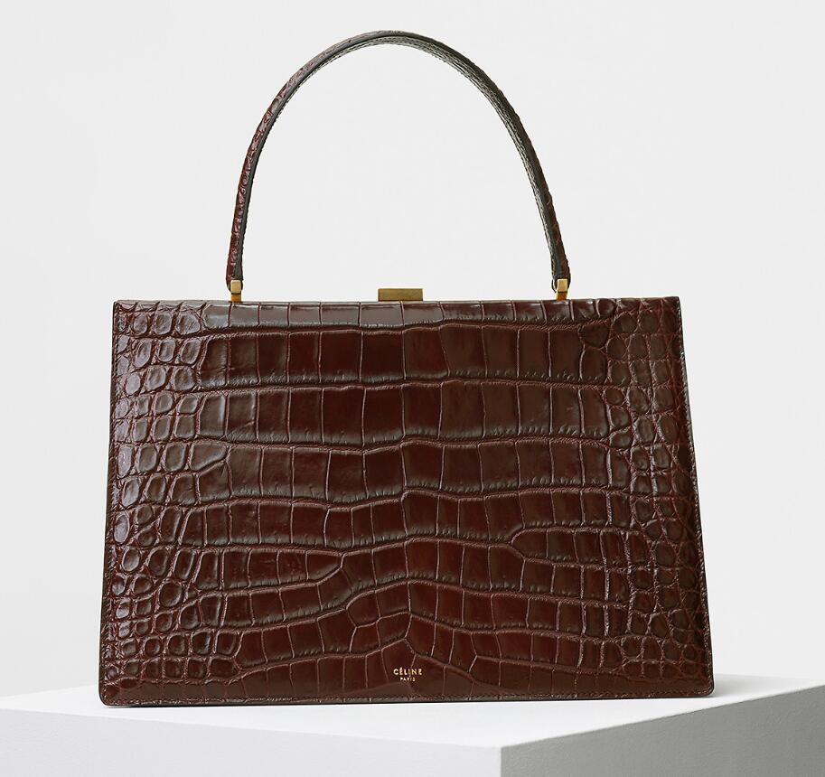 Celine 赛琳 CLASP中号木色鳄鱼小羊皮衬里皮手袋