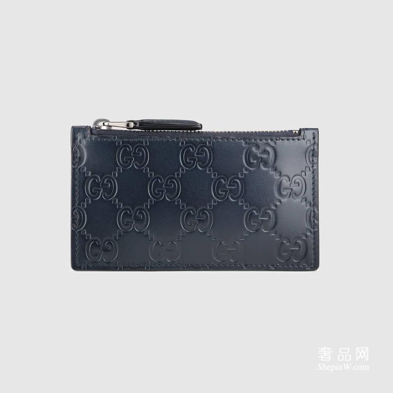 Gucci Signature 蓝色修长皮革卡包 拉链袋435366 CWC1R 4009