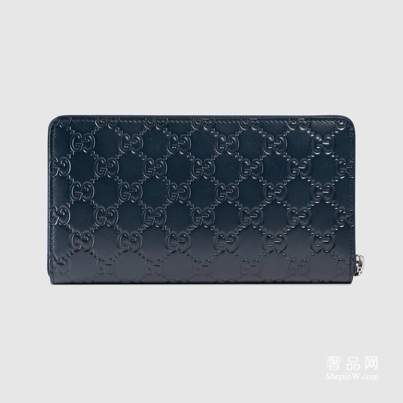 Gucci Signature蓝色大号长款皮夹447906 CWC1R 4009