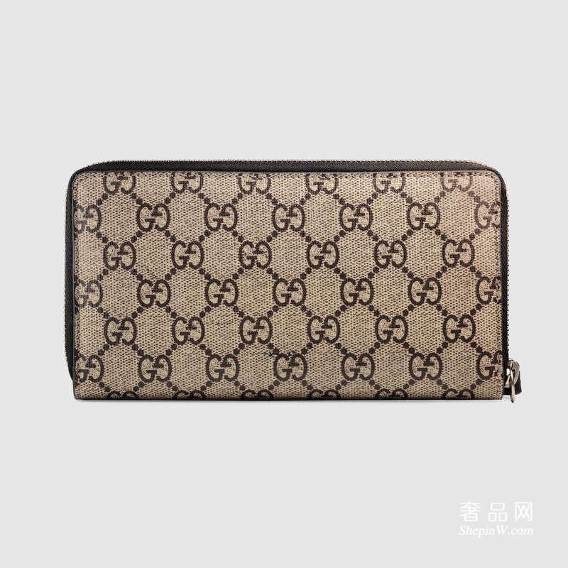 Gucci 老虎印花GG Supreme 帆布全拉链式皮夹451273 K5Z1N 8666