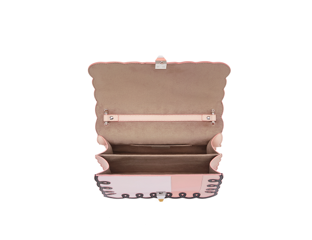 Fendi KAN I手袋中号 2017春夏时装秀款粉红色调色块图案皮革手袋
