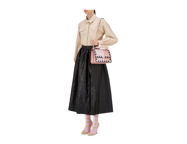 Fendi KAN I手袋中号 2017春夏时装秀款粉红色调色块图案皮革手袋