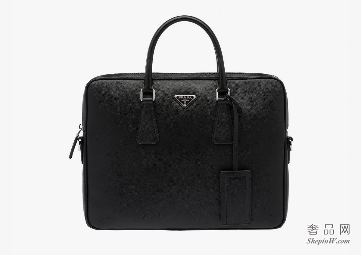 Prada 黑色Saffiano 皮革公文包2VE368_9Z2_F0002