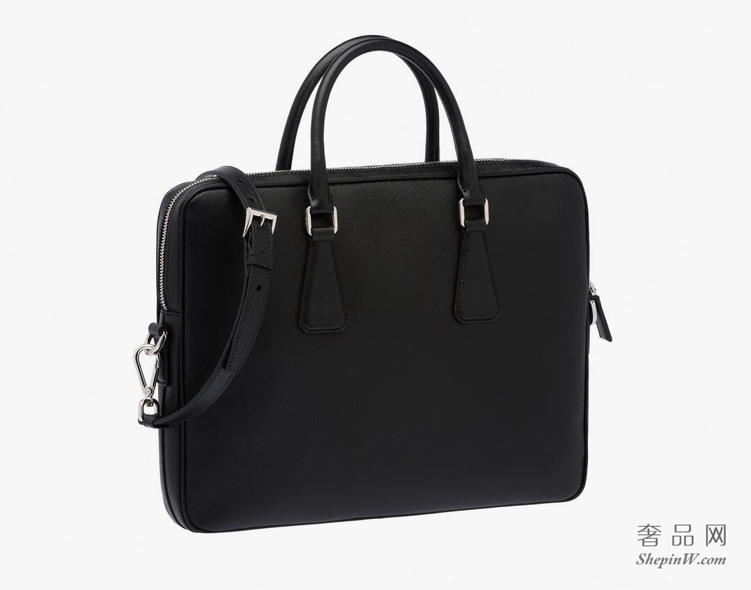Prada 黑色Saffiano 皮革公文包2VE368_9Z2_F0002