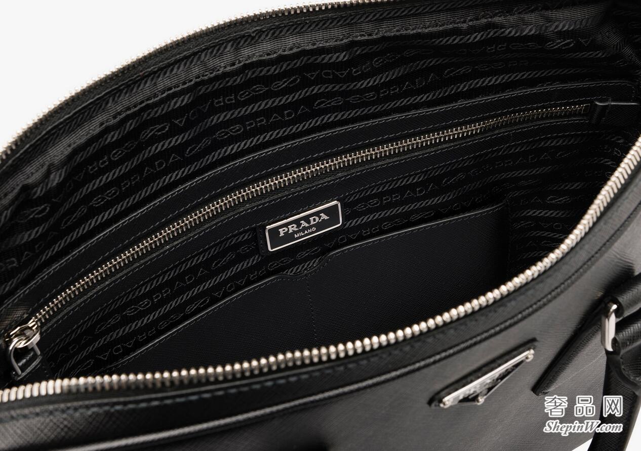 Prada 黑色Saffiano 皮革公文包2VE368_9Z2_F0002