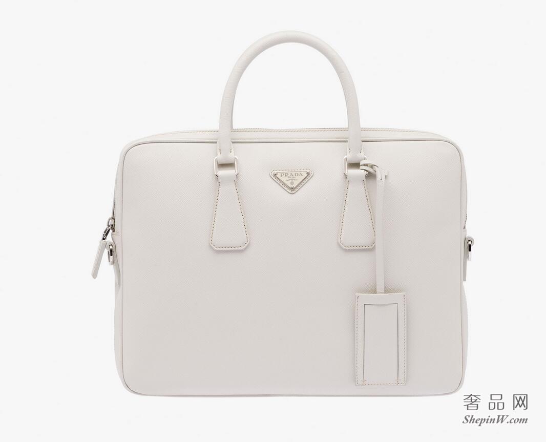 Prada 粉雾白Saffiano公文包2VE368_9Z2_F0K74