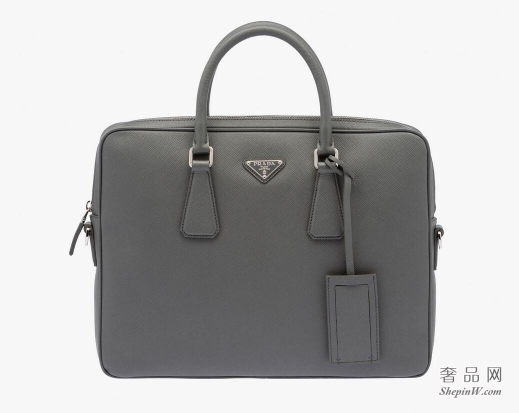 Prada Saffiano水银色公文包2VE368_9Z2_F0048