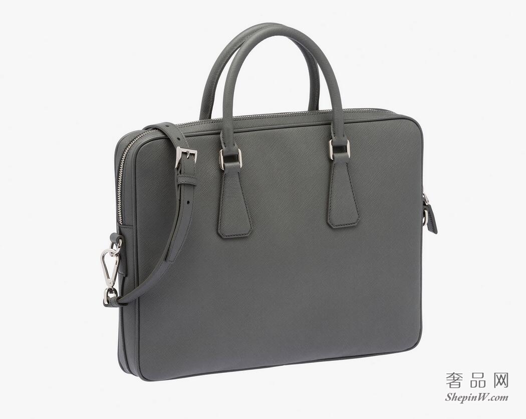 Prada Saffiano水银色公文包2VE368_9Z2_F0048