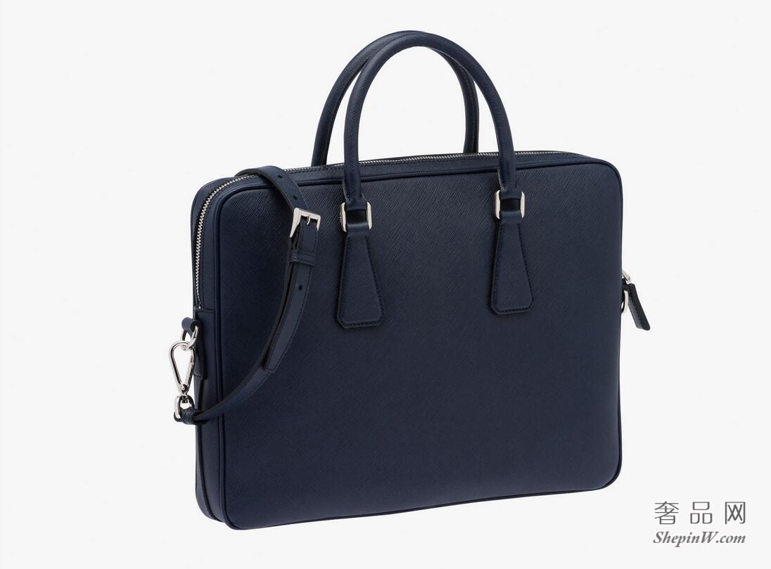 Prada Saffiano 皮革波罗的海蓝公文包2VE368_9Z2_F0216