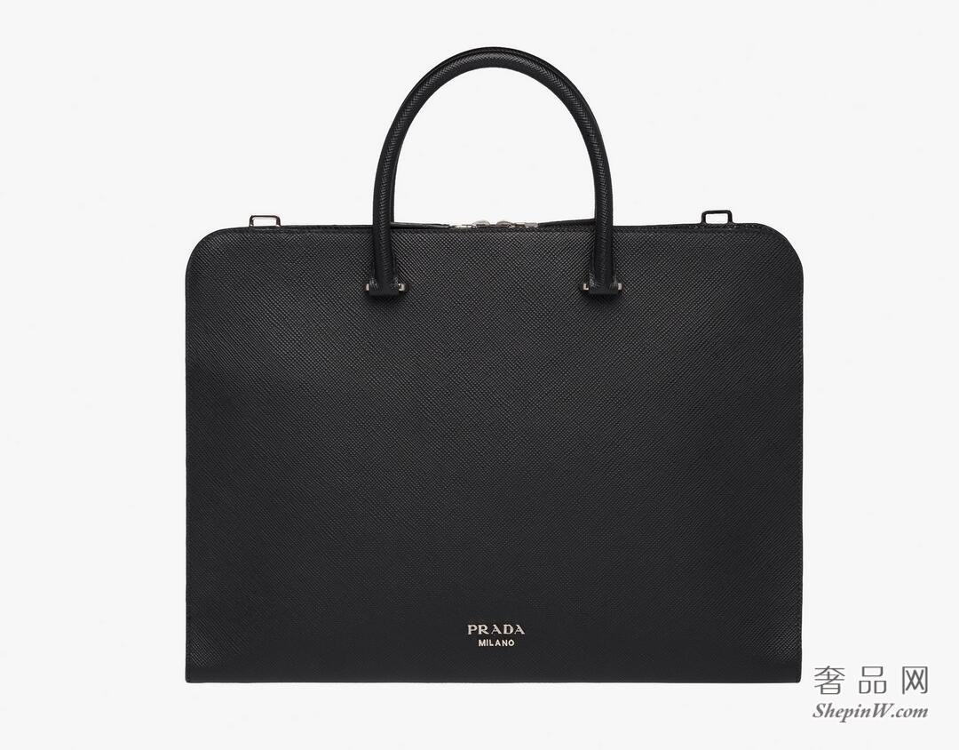 Prada 黑色 Saffiano Cuir皮革公文包2VN006_2FAD_F0002