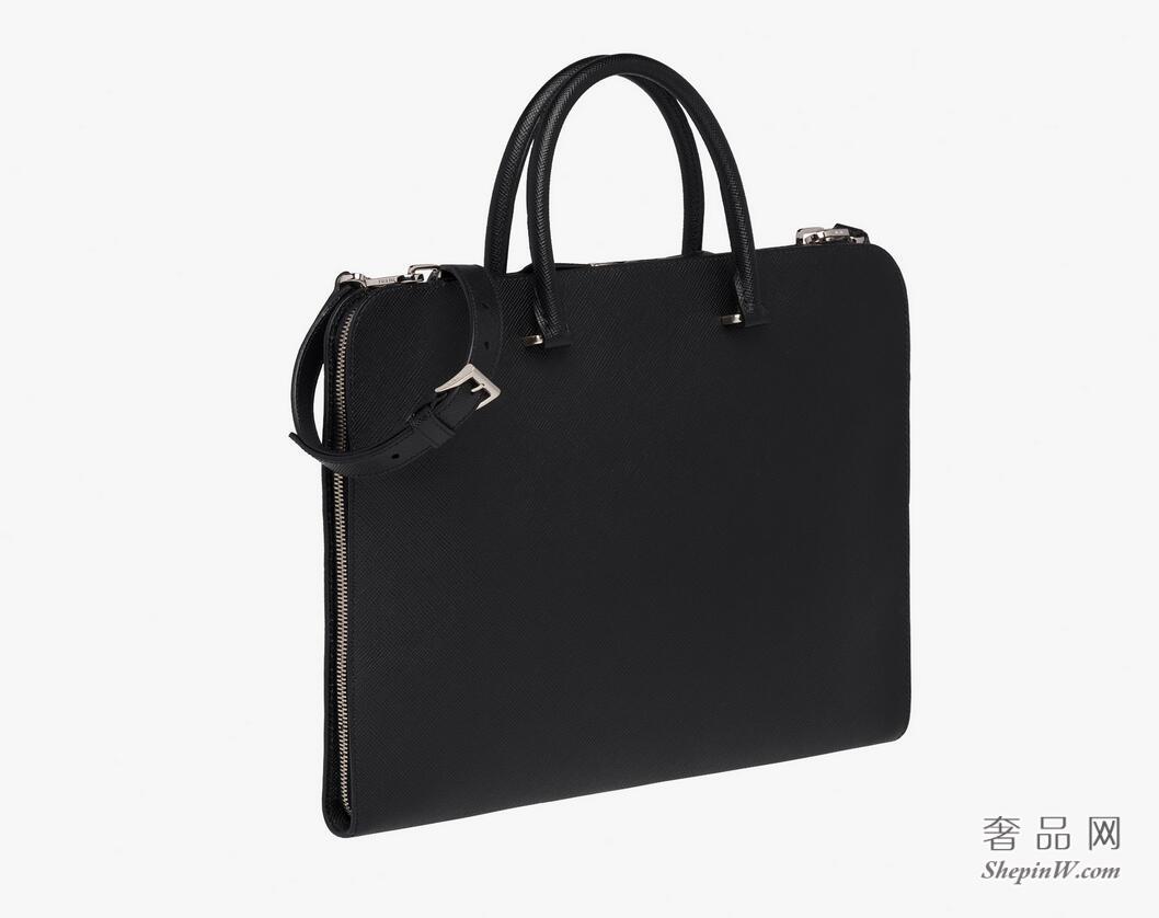 Prada 黑色 Saffiano Cuir皮革公文包2VN006_2FAD_F0002