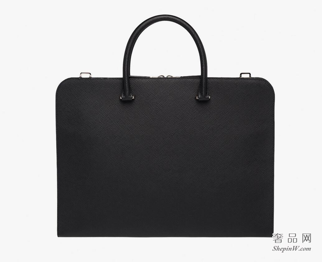 Prada 黑色 Saffiano Cuir皮革公文包2VN006_2FAD_F0002