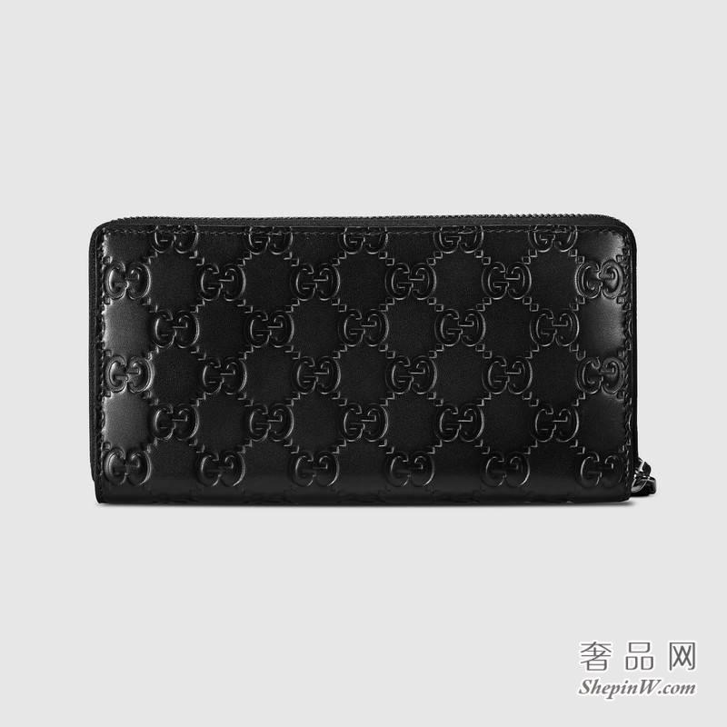 Gucci Signature 黑色真皮全拉链式皮夹307987 CWC1R 1000