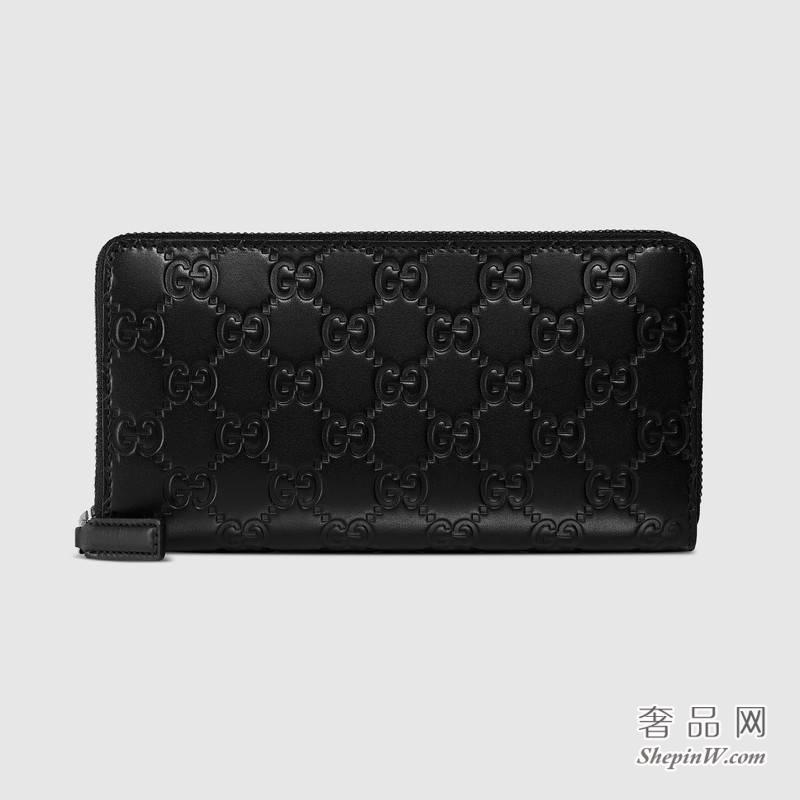 Gucci Signature 黑色真皮全拉链式皮夹307987 CWC1R 1000