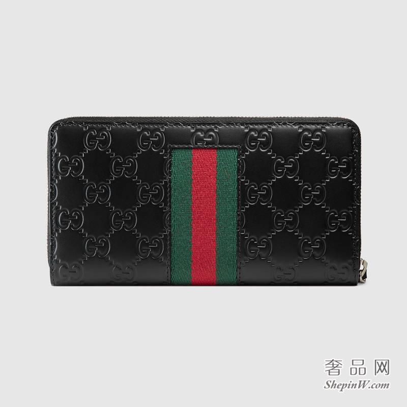 Gucci Signature织带全拉链式皮夹408831 CWCLN 1060