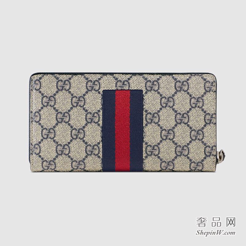 Gucci GG Supreme高级人造帆布织带全拉链式皮夹408831 KHN4N 4080