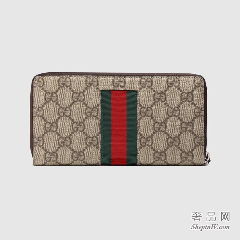 Gucci 织带GG Supreme米色 全拉链式皮夹 408831 KLQCN 8461