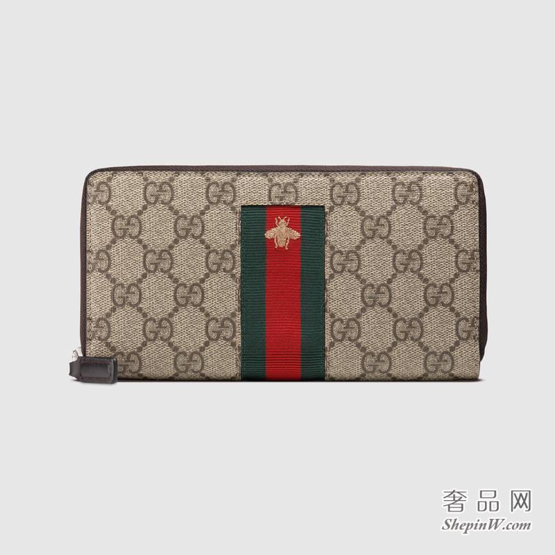 Gucci 织带GG Supreme米色 全拉链式皮夹 408831 KLQCN 8461