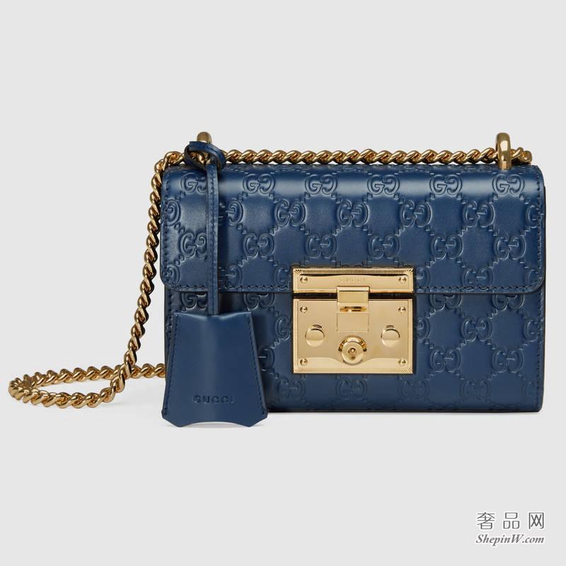 Gucci Padlock Gucci Signature 蓝色肩背包409487 CWC1G 4157