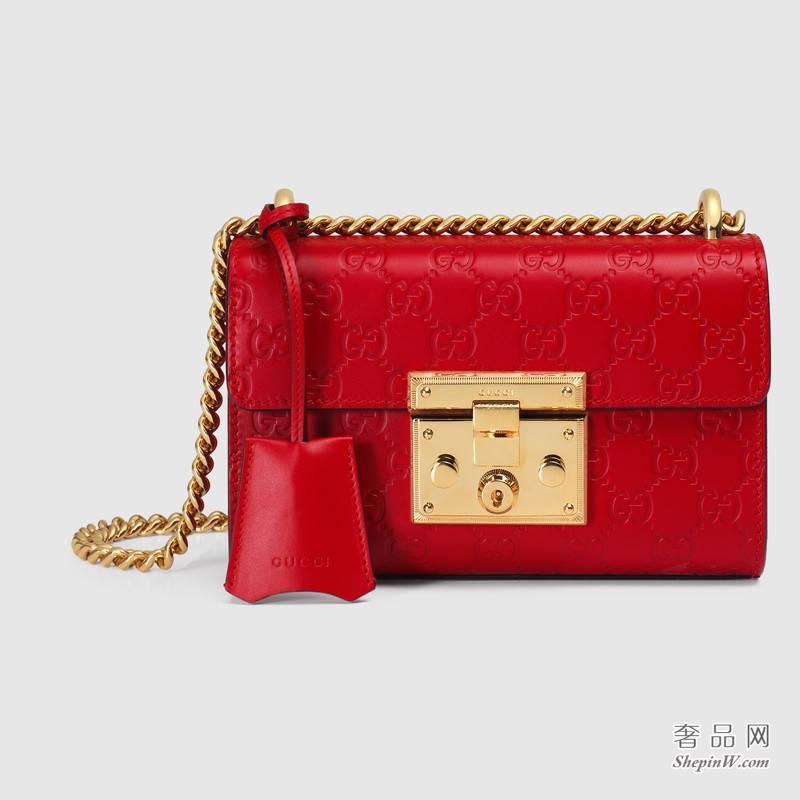 Gucci Padlock Gucci Signature 芙蓉红肩背包409487 CWC1G 6433