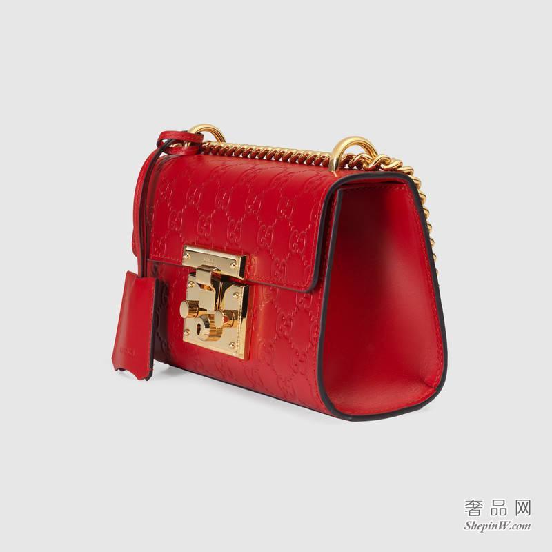 Gucci Padlock Gucci Signature 芙蓉红肩背包409487 CWC1G 6433