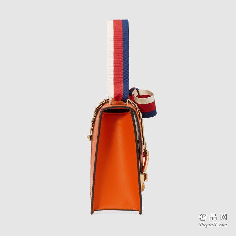 Gucci Sylvie真皮肩背包 橘色 421882 CVLEG 7574