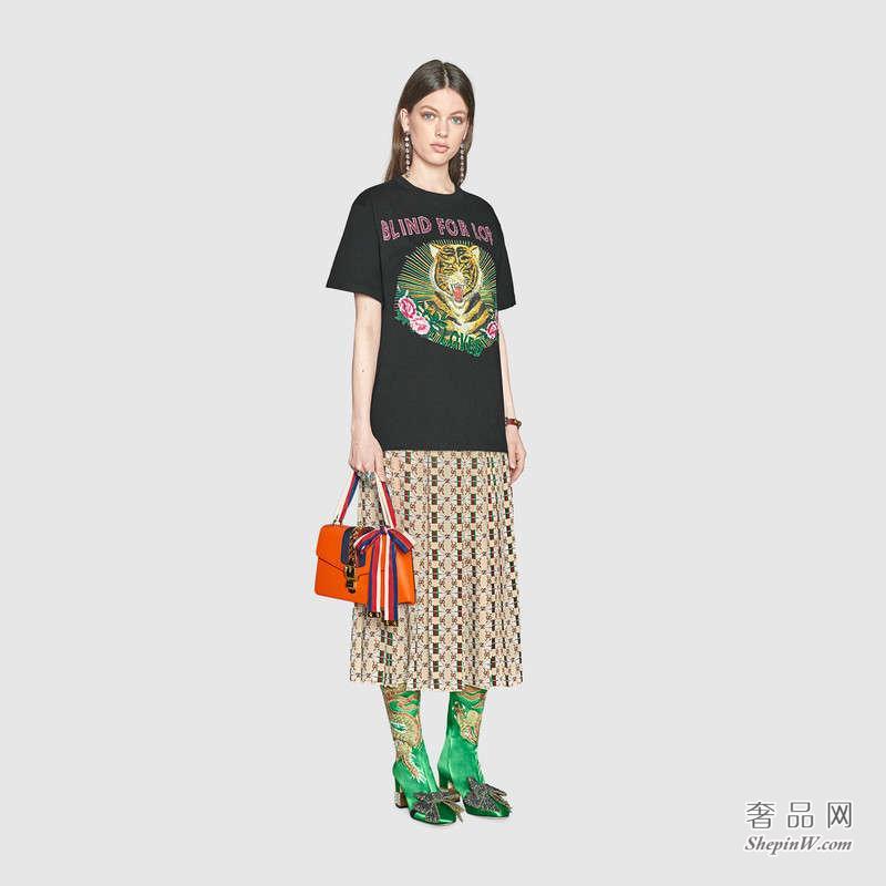 Gucci Sylvie真皮肩背包 橘色 421882 CVLEG 7574