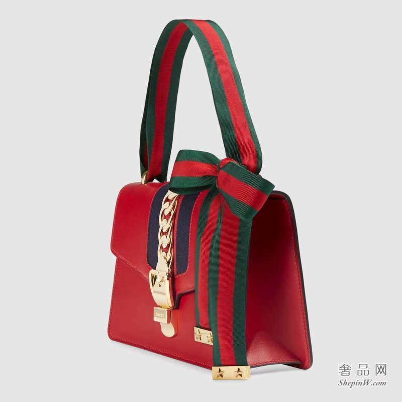 Gucci Sylvie真皮肩背包 芙蓉红421882 CVLEG 8604