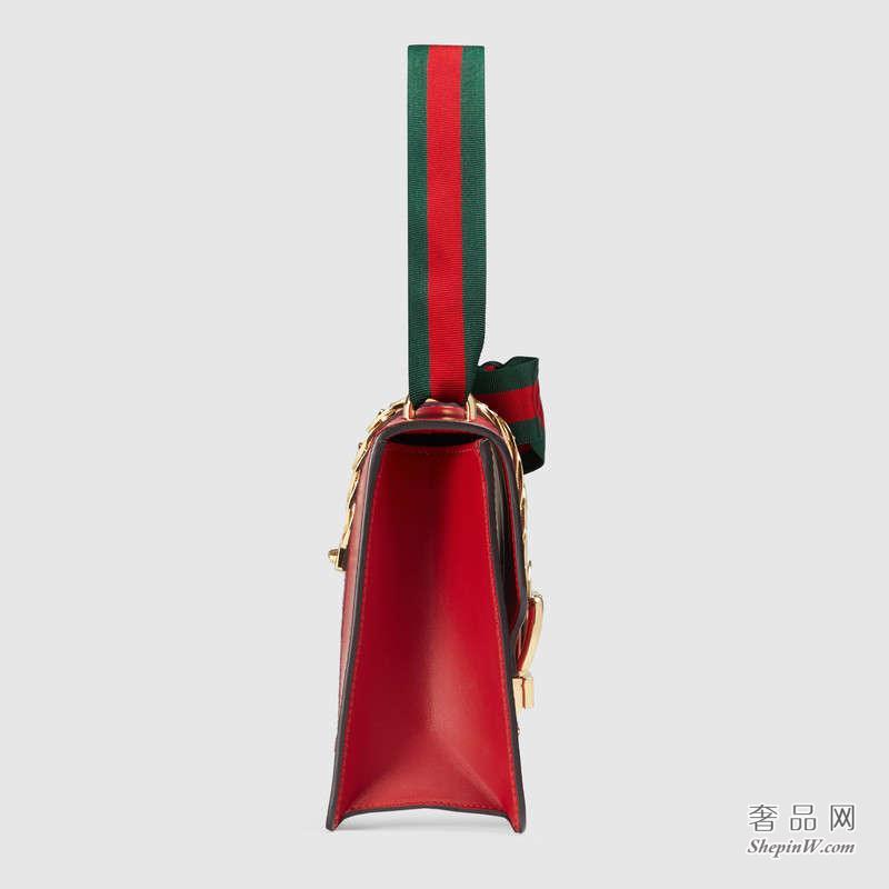 Gucci Sylvie真皮肩背包 芙蓉红421882 CVLEG 8604