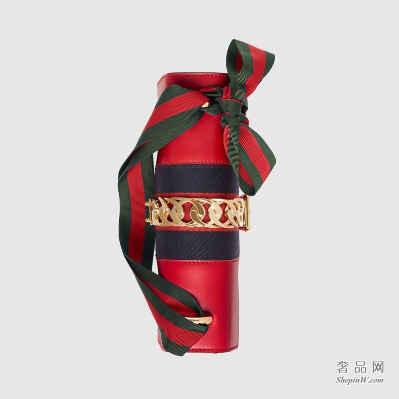 Gucci Sylvie真皮肩背包 芙蓉红421882 CVLEG 8604