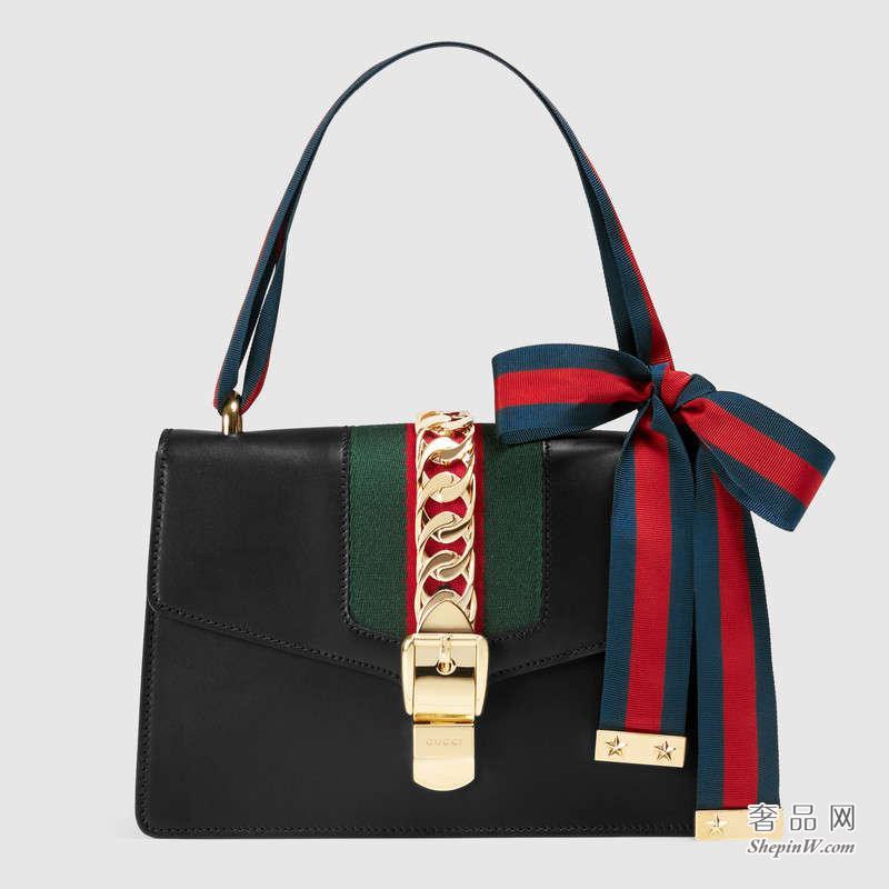 Gucci Sylvie真皮肩背包 黑色421882 CVLEG 8638