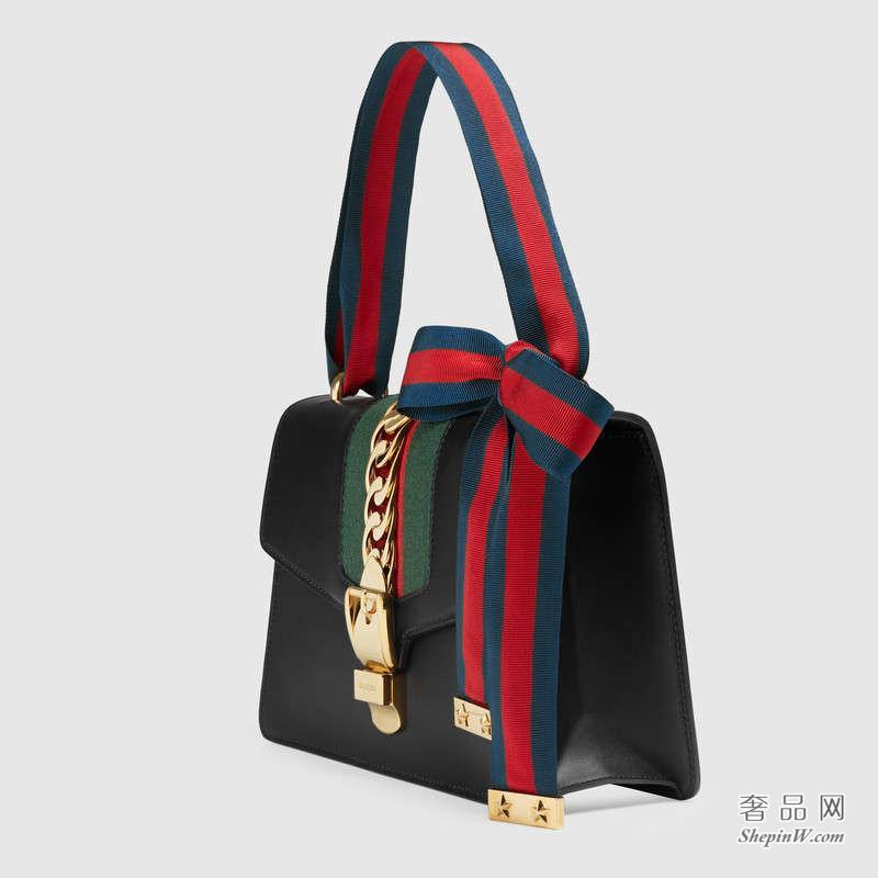 Gucci Sylvie真皮肩背包 黑色421882 CVLEG 8638