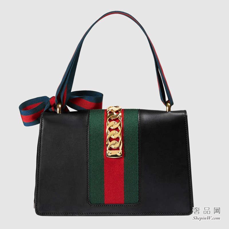 Gucci Sylvie真皮肩背包 黑色421882 CVLEG 8638