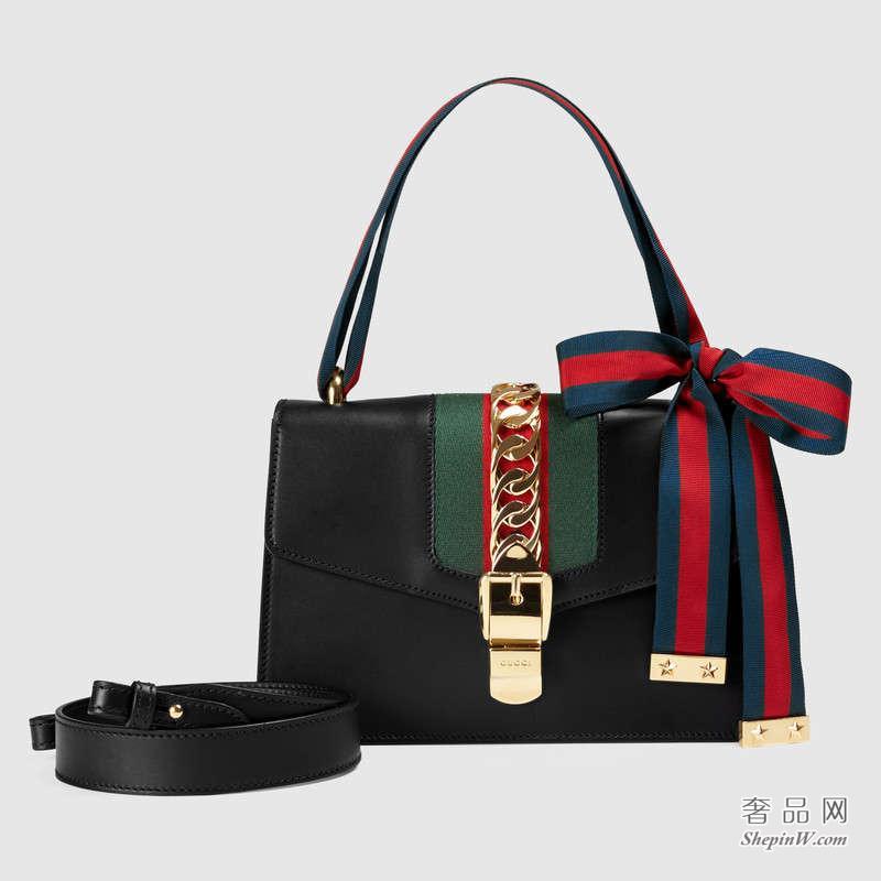 Gucci Sylvie真皮肩背包 黑色421882 CVLEG 8638