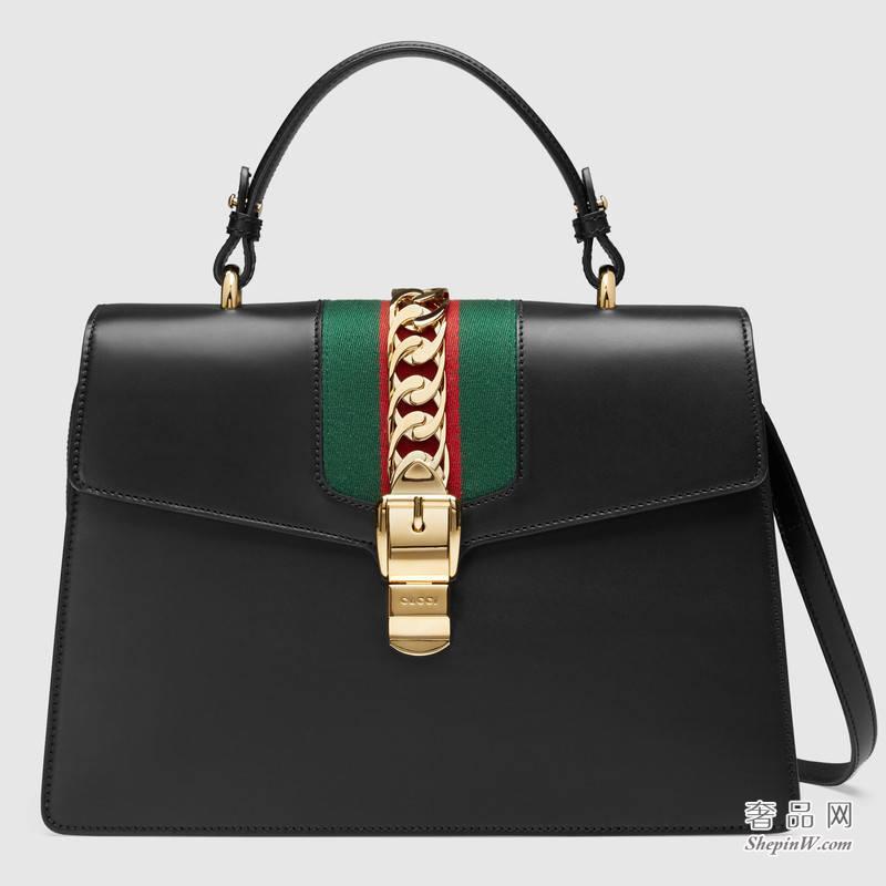 Gucci Sylvie真皮手提包 黑色431665 CVL1G 1060