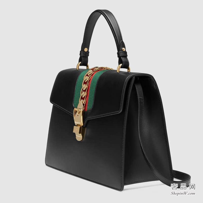 Gucci Sylvie真皮手提包 黑色431665 CVL1G 1060