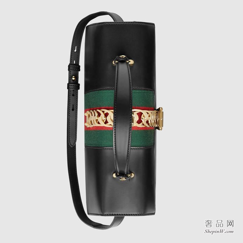 Gucci Sylvie真皮手提包 黑色431665 CVL1G 1060