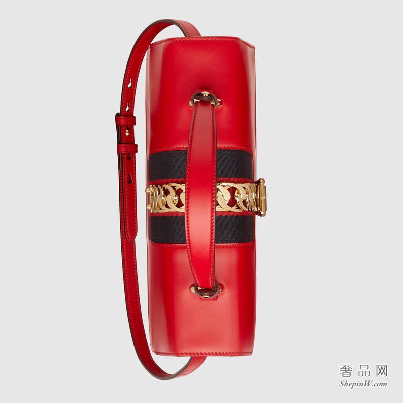 Gucci Sylvie真皮手提包 芙蓉红 431665 CVL1G 6473