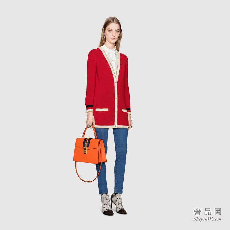 Gucci Sylvie真皮手提包 橘色 431665 CVL1G 7571