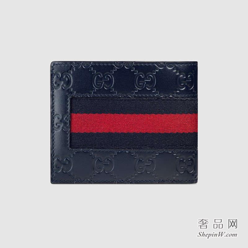 古驰 Gucci 蓝色Signature织带皮夹 459140 CWCLN 8497