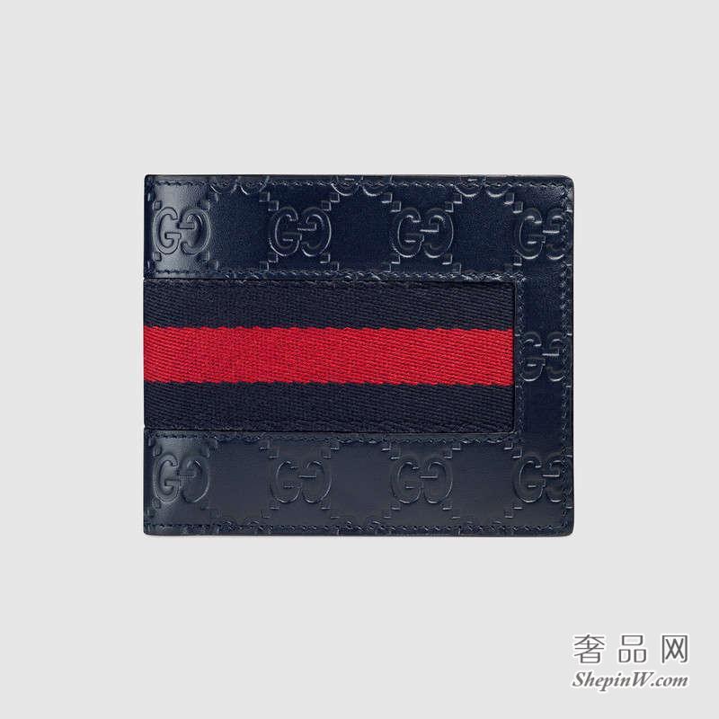 古驰 Gucci 蓝色Signature织带皮夹 459140 CWCLN 8497