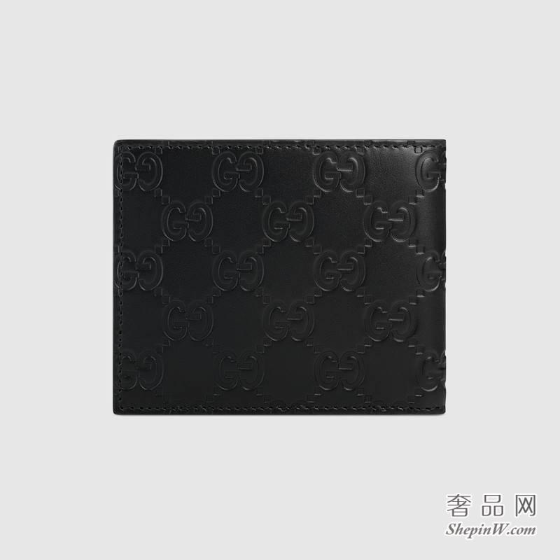 Gucci Signature黑色皮夹 金属GG双折钱包473916 CWC1N 1000