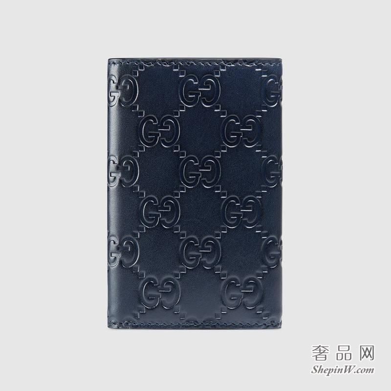 蓝色Gucci Signature金属GG真皮钥匙包 473924 CWC1N 4009