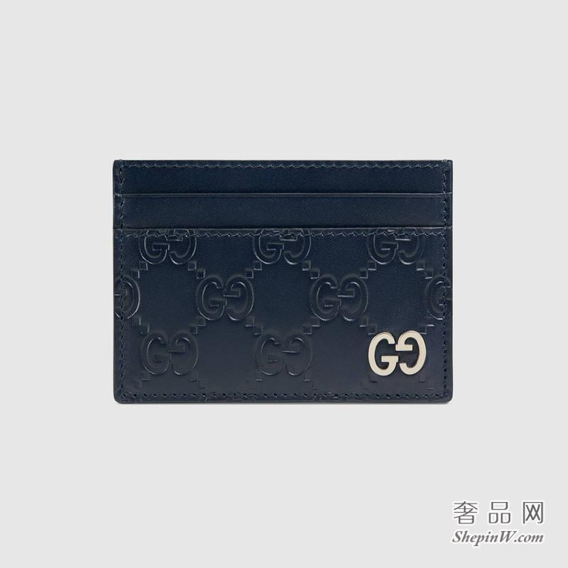 Gucci 金属GG蓝色Signature卡片夹473927 CWC1N 4009