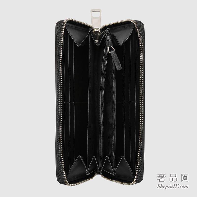 Gucci金属GG Signature黑色全拉链式皮夹473928 CWC1N 1000