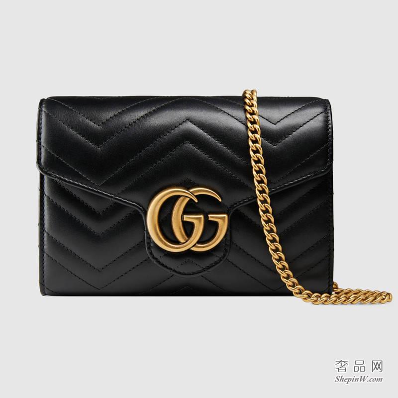 Gucci GG Marmont绗缝迷你黑色手袋474575 DRW1T 1000