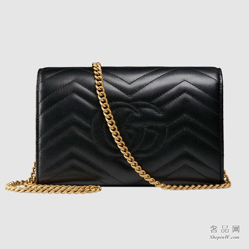 Gucci GG Marmont绗缝迷你黑色手袋474575 DRW1T 1000